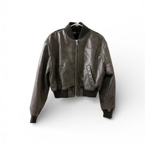Zara Black Leather Bomber Jacket